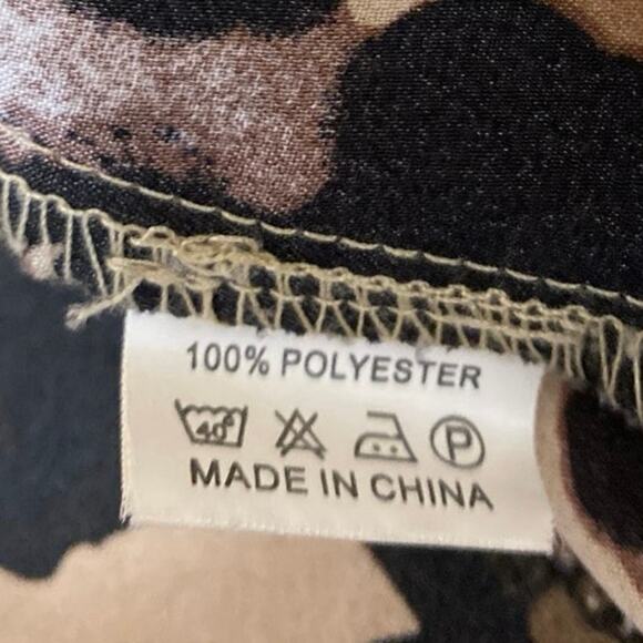 Never Fully Dressed Brown Black Satin Cheetah Print Long Sleeve Tie Blouse Top M - Picture 4 of 4